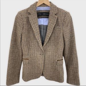 ZARA Tweed New Wool Elbow Patch Academia Blazer Small